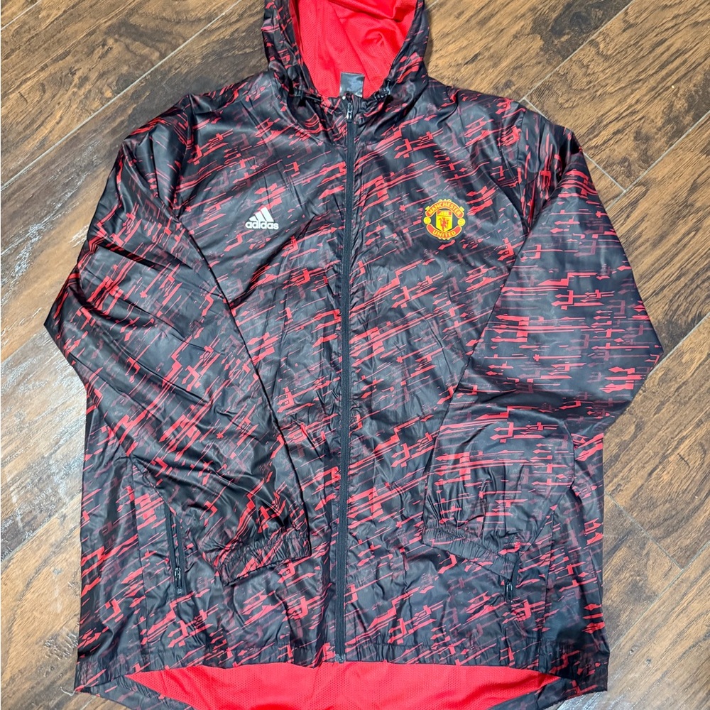 Adidas Black and Red Manchester United Jacket Sz XL